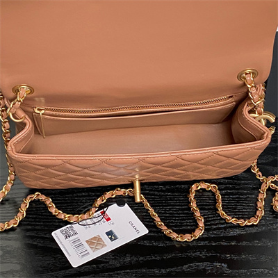 Ch*el small flap bag lambskin gold tone metal brown as5756