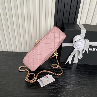 Ch*el small flap bag lambskin gold tone metal pink as5756