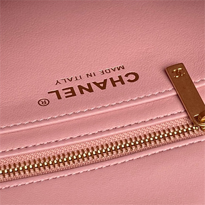 Ch*el small flap bag lambskin gold tone metal pink as5756