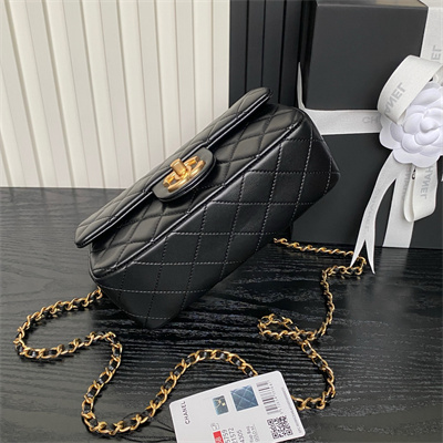 Ch*el mini flap bag lambskin gold tone metal black as5759