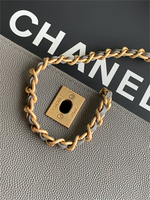 Cha.nel Mini Coco Handle Bag Grained Calfskin Aged Gold Metal Grey AS2215