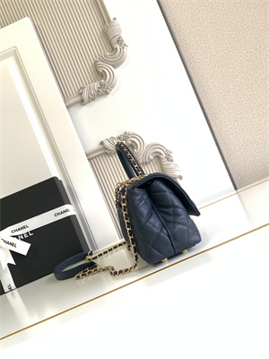 Cha.nel Mini Coco Handle Bag Grained Calfskin Aged Gold Metal Navy AS2215