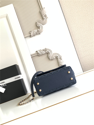 Cha.nel Mini Coco Handle Bag Grained Calfskin Aged Gold Metal Navy AS2215