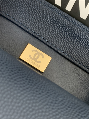 Cha.nel Mini Coco Handle Bag Grained Calfskin Aged Gold Metal Navy AS2215