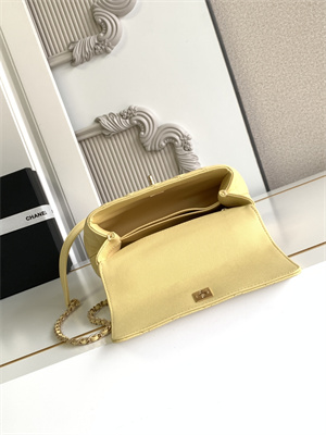 Cha.nel Small Coco Handle Bag Grained Calfskin Aged Gold Metal Yellow A92990