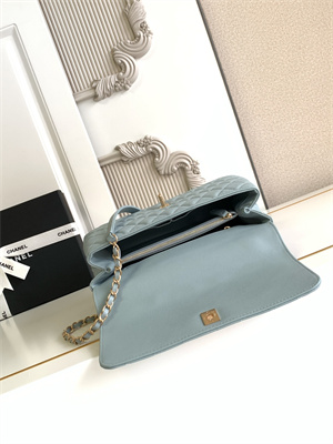 Cha.nel Large Coco Handle Bag Grained Calfskin Aged Gold Metal Blue A92991