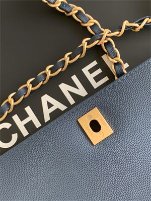 Cha.nel Large Coco Handle Bag Grained Calfskin Aged Gold Metal Navy A92991