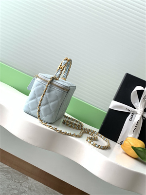 Ch*el vanity with chain grained calfskin& gold-tone metal lt blue ap4799