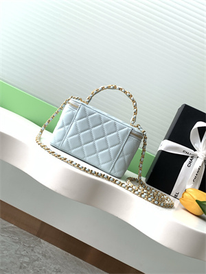 Ch*el vanity with chain grained calfskin& gold-tone metal lt blue ap4799