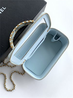 Ch*el vanity with chain grained calfskin& gold-tone metal lt blue ap4799