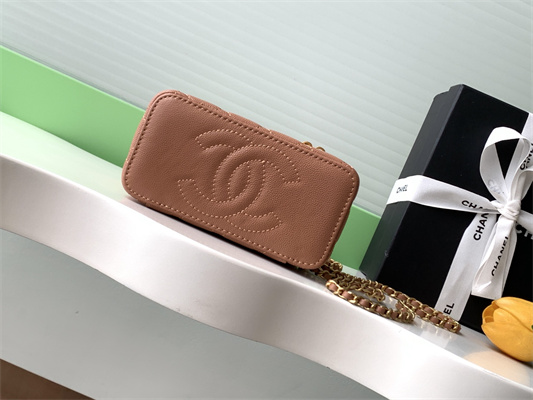 Ch*el vanity with chain grained calfskin& gold-tone metal brown ap4799