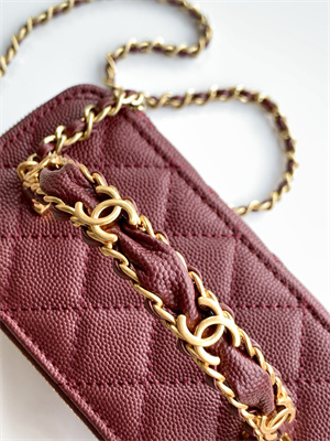 Ch*el vanity with chain grained calfskin& gold-tone metal burgundy ap4799