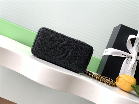 Ch*el vanity with chain grained calfskin& gold-tone metal black ap4799