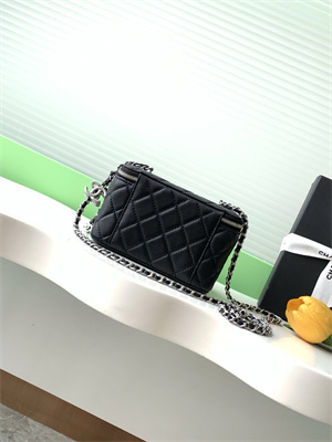 Ch*el vanity case lambskin & silver-tone metal black ap3940