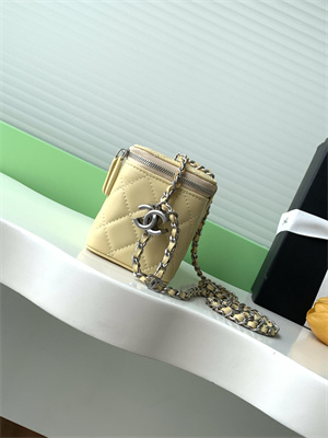 Ch*el vanity case lambskin & silver-tone metal yellow ap3940