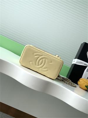 Ch*el vanity case lambskin & silver-tone metal yellow ap3940