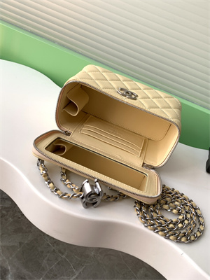 Ch*el vanity case lambskin & silver-tone metal yellow ap3940