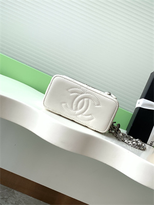 Ch*el vanity case lambskin & silver-tone metal white ap3940