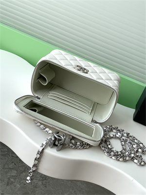Ch*el vanity case lambskin & silver-tone metal white ap3940