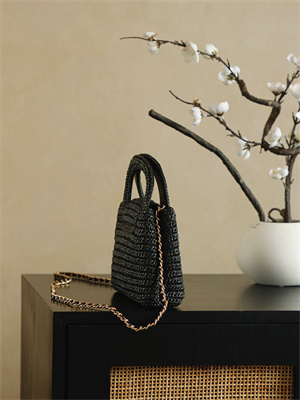 Cha.nel Mini Shopping Bag Kelly Bag Raffia Gold-Tone Metal Black AS4416