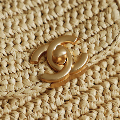 Cha.nel Mini Shopping Bag Kelly Bag Raffia Gold-Tone Metal Nature AS4416