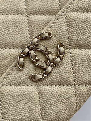 Cha.nel Clutch With Chain Top Handle Grained Calfskin Gold Tone Metal Beige AP3238