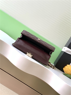 Cha.nel Clutch With Chain Top Handle Grained Calfskin Gold Tone Metal Burgundy AP3238