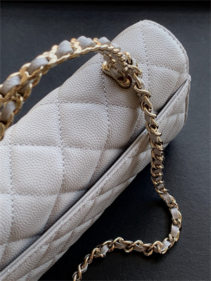 Cha.nel Clutch With Chain Top Handle Grained Calfskin Gold Tone Metal Grey AP3238