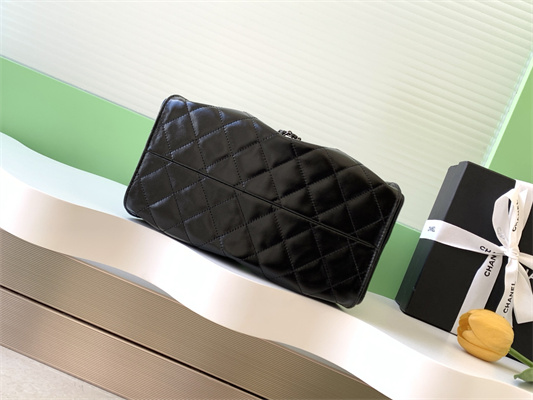 Ch*el 25 small handbag shinny smooth calfskin gold/silver tone metal black as5293