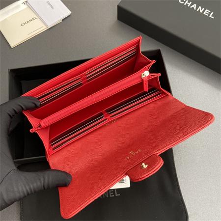 Ch*el long wallet grained calfskin a80758
