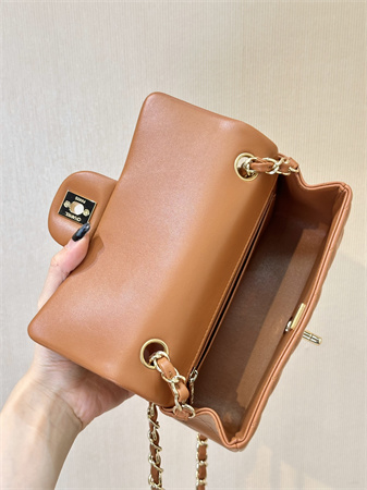 Ch*el mini classic flap bag lambskin gold tone metal caramel color 01116 top