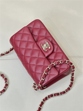 Ch*el mini classic flap bag lambskin gold tone metal red color 01116 top