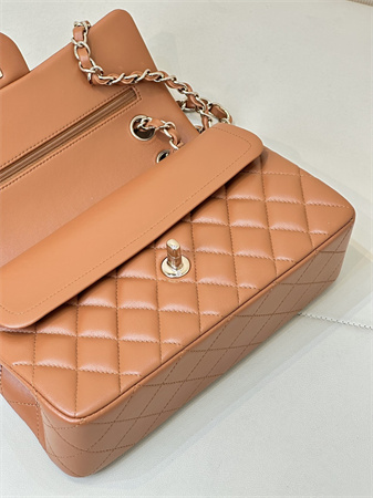 Ch*el small classic flap bag lambskin gold tone metal caramel color 01117 top