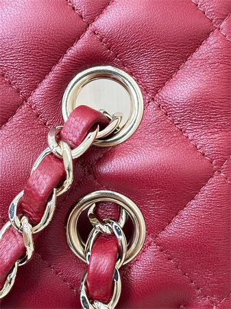 Ch*el small classic flap bag lambskin gold tone metal red color 01117 top