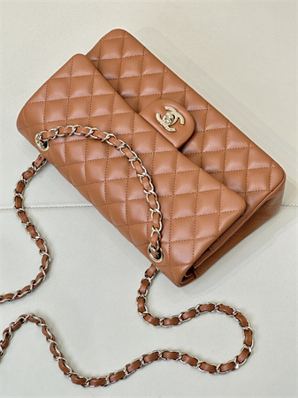 Ch*el medium classic flap bag lambskin gold tone metal caramel color 01112 top