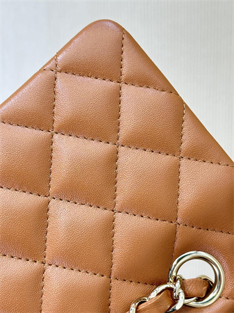 Ch*el medium classic flap bag lambskin gold tone metal caramel color 01112 top