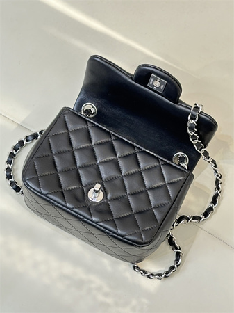 ch*el S*per mini classic flap bag lambskin silver tone metal black 01115 top