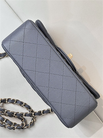 Ch*el mini classic flap bag grained calfskin gold tone metal dk grey 01116 top