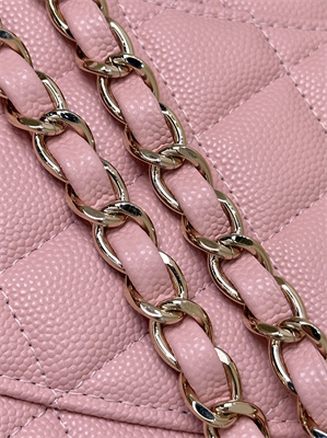 Ch*el medium classic flap bag grained calfskin gold tone metal pink 01112 top