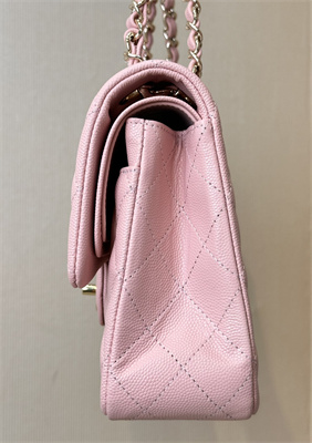 Ch*el medium classic flap bag grained calfskin gold tone metal pink 01112 top