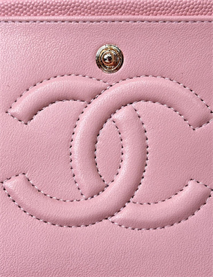 Ch*el medium classic flap bag grained calfskin gold tone metal pink 01112 top