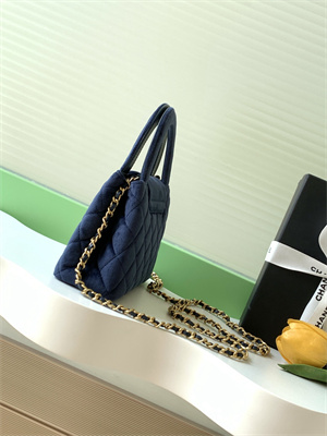 Cha.nel Mini Shopping Bag Kelly Bag Velvet Gold-Tone Metal Dk Blue AS4416