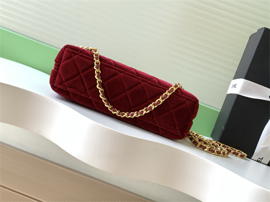 Cha.nel Mini Shopping Bag Kelly Bag Velvet Gold-Tone Metal Red AS4416