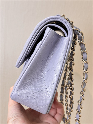 Ch*el medium classic flap bag grained calfskin gold tone metal lt purple 01112 top