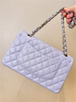Ch*el medium classic flap bag grained calfskin gold tone metal lt purple 01112 top