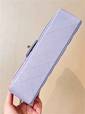 Ch*el medium classic flap bag grained calfskin gold tone metal lt purple 01112 top