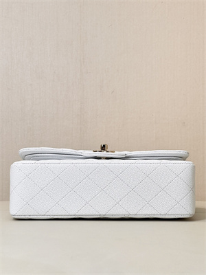 Ch*el small classic flap bag grained calfskin gold tone metal white 01117 top