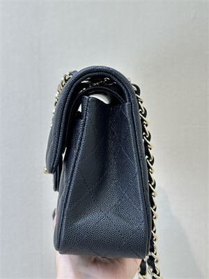 Ch*el small classic flap bag grained calfskin gold tone metal black 01117 top