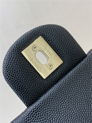 Ch*el small classic flap bag grained calfskin gold tone metal black 01117 top