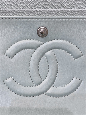 Ch*el medium classic flap bag grained calfskin silver tone metal mint 01112 top